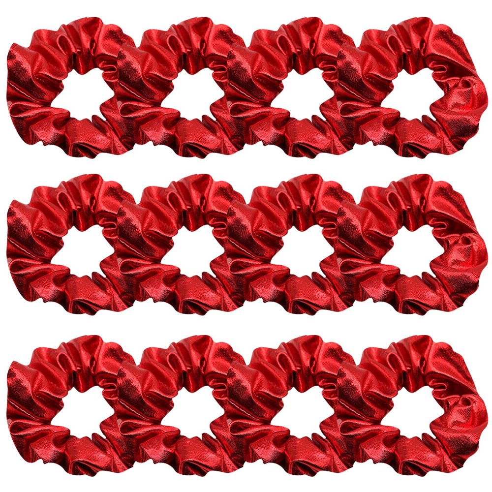 12 Pcs Faux Leather Jacket Cheer Hair Scrunchies For Thick Hair School Performance Scrunchy Sports Ponytail Holder Wrist for Girls Cosplay Show (Red)