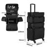 2 In 1 Oxford Cloth Rolling Makeup Case With Wheels Travel Cosmetic Cases Detachable Professional Rolling Trolley Makeup Travel Case Oxford Vanity Portable Makeup Artist Organizer Box Black cosmetic c view 2