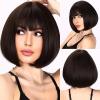 12Inch Short Bob Wigs with Bangs Straight Bob Wigs for Women Synthetic Short Bob Wigs Heat Resistant Fiber Wigs for Daily Party Cosplay(12 Inch) view 1