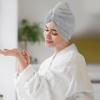 AGLIFEFY 2 Pack Microfiber Hair Towel Wrap for Women Super Absorbent Quick Dry Hair Turban for Drying Curly, Long & Thick Hair 10 inch X 26 inch Lightgrey+SkyBlue view 2