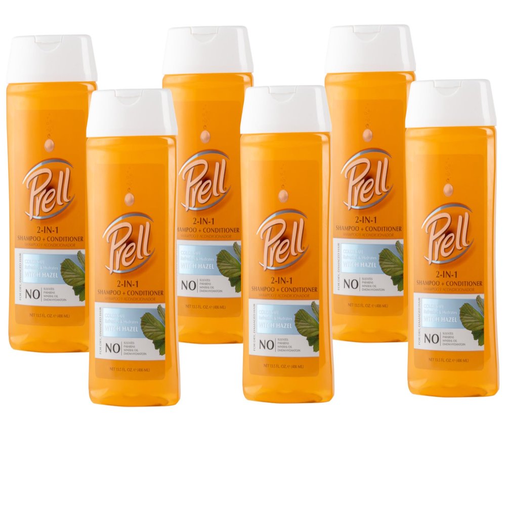 Prell Witch Hazel Color Safe Refreshes & Hydrates 2-in-1 Shampoo + Conditioner for Dry, Damaged Hair, 13.5 fl.oz (Pack of 6)