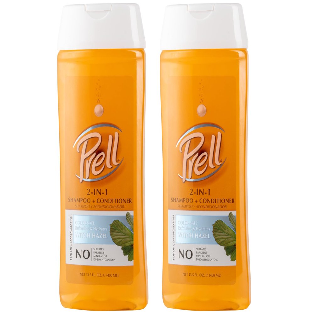 Prell Witch Hazel Color Safe Refreshes & Hydrates 2-in-1 Shampoo + Conditioner for Dry, Damaged Hair, 13.5 fl.oz (Pack of 2)