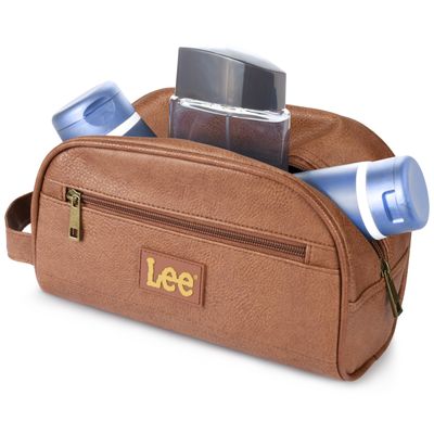 Lee Toiletry Bag for Men, PU Leather Travel Dopp Kit, Water-Resistant Men's Shaving Kit Bathroom Organizer, Gifts for Men