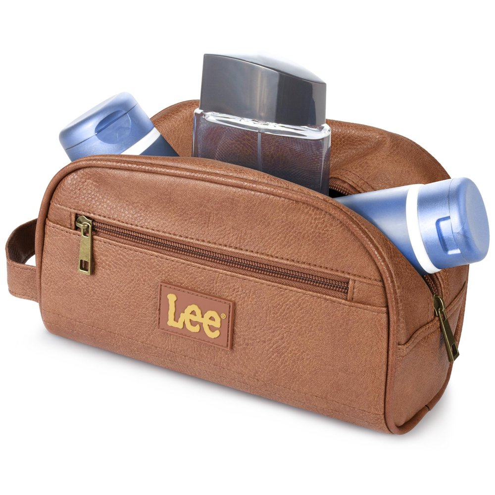 Lee Toiletry Bag for Men, PU Leather Travel Dopp Kit, Water-Resistant Men's Shaving Kit Bathroom Organizer, Gifts for Men