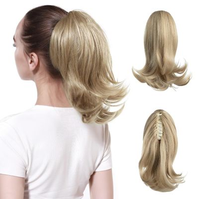 Hair Chignon for Women 12inches Women Medium Long Hair Slightly Warped Ponytail Claw Clip Style Ponytail Hair Extension Wig Curly Hair Bun Messy Bun Hair Piece ( Color : Pale Ash Blonde , Size : 12 in