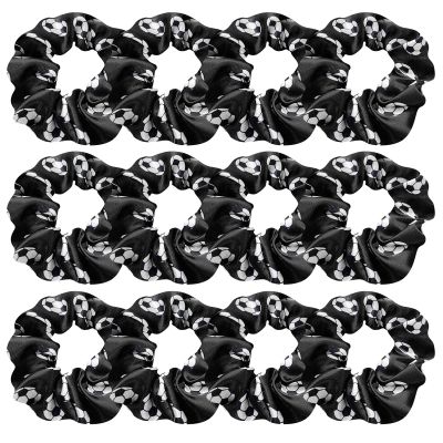 12 Pcs Shiny Soccer Hair Scrunchies Cheer Soccer Uniforms Scrunchie School Performance/Sports/Practice/Party/Gymnastics Scrunchie Ponytail Holder Wrist for Girls Cosplay Show (Black)