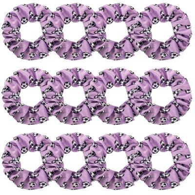 12 Pcs Shiny Soccer Hair Scrunchies Cheer Soccer Uniforms Scrunchie School Performance/Sports/Practice/Party/Gymnastics Scrunchie Ponytail Holder Wrist for Girls Cosplay Show (Purple)