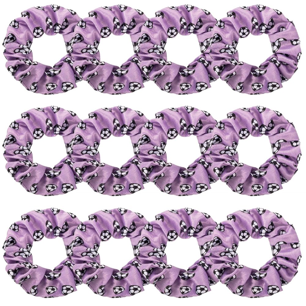 12 Pcs Shiny Soccer Hair Scrunchies Cheer Soccer Uniforms Scrunchie School Performance/Sports/Practice/Party/Gymnastics Scrunchie Ponytail Holder Wrist for Girls Cosplay Show (Purple)