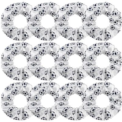 12 Pcs Shiny Soccer Hair Scrunchies Cheer Soccer Uniforms Scrunchie School Performance/Sports/Practice/Party/Gymnastics Scrunchie Ponytail Holder Wrist for Girls Cosplay Show (White)
