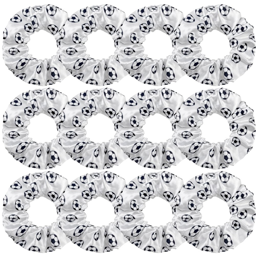 12 Pcs Shiny Soccer Hair Scrunchies Cheer Soccer Uniforms Scrunchie School Performance/Sports/Practice/Party/Gymnastics Scrunchie Ponytail Holder Wrist for Girls Cosplay Show (White)