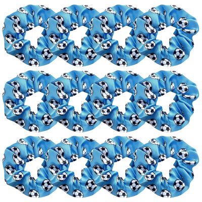 12 Pcs Shiny Soccer Hair Scrunchies Cheer Soccer Uniforms Scrunchie School Performance/Sports/Practice/Party/Gymnastics Scrunchie Ponytail Holder Wrist for Girls Cosplay Show (Blue)