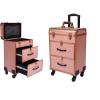 Rolling Makeup Trolley Case with 4 Universal Wheels, Large Cosmetic Trolley with Locks, Make up Bag with dividers, Cosmetics Storage Organizer for On The Go Makeup / Nail Art / Hair Styling (Gold) view 1