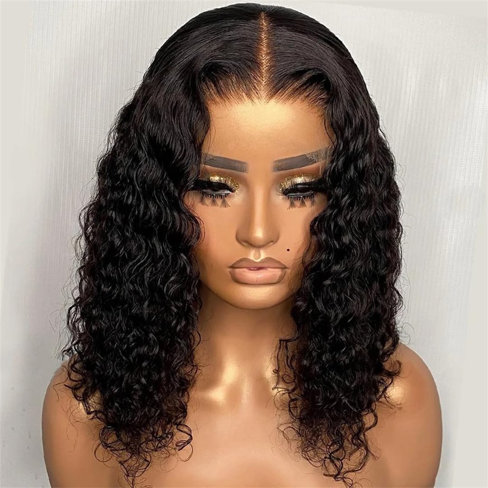 Wjnvfioo Short Curly Bob Wig Lace Front Human Hair Wigs Curly Lace Frontal Human Hair Wig For Women Brazilian Deep Wave Frontal Wig