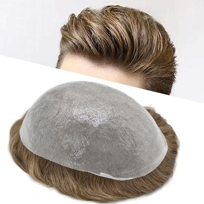 Mens Toupee Hair System For Men 0.06mm Super Thin Skin V-looped Mens Hair Replacement System Natural Hairline Toupee For Men Poly Skin8"X10"#10R Light Warm Tone-90% Light density