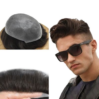 F M FACE MIRACLE NEW YORK Mens Toupee Hair System For Men 0.06mm Super Thin Skin V-looped Mens Hair Replacement System Natural Hairline Toupee For Men Poly Skin6 X8#2 Darkest Brown-100% density