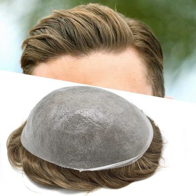 Mens Toupee Hair System For Men 0.06mm Super Thin Skin V-looped Mens Hair Replacement System Natural Hairline Toupee For Men Poly Skin8"X10"#1750 Dark Ash Blonde with 50%gray hair-90% Light density
