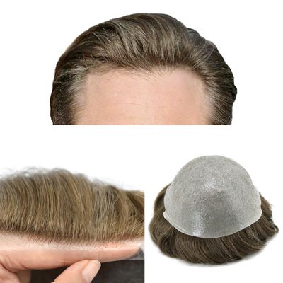 Mens Toupee Hair System For Men 0.06mm Super Thin Skin V-looped Mens Hair Replacement System Natural Hairline Toupee For Men Poly Skin8"X10"#620 Light Brown with 20%gray hair-90% Light density