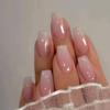 KQueenest Glitter French Pink Press on Nails Medium Short Coffin, Gradient Fake Nails Press ons, Ballerina Glue on Nails With Sparkle Sequins, Luxurious Acrylic Nails False Nails For Women Daily Wear view 2
