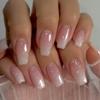 KQueenest Glitter French Pink Press on Nails Medium Short Coffin, Gradient Fake Nails Press ons, Ballerina Glue on Nails With Sparkle Sequins, Luxurious Acrylic Nails False Nails For Women Daily Wear view 3