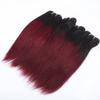 1b/99j Ombre Bundles with Closure(10 10 10+10) Brazilian Straight Human Hair Red Burgundy Short Bob with 4x4 Lace Closure 50g/bundle view 2