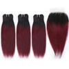 1b/99j Ombre Bundles with Closure(10 10 10+10) Brazilian Straight Human Hair Red Burgundy Short Bob with 4x4 Lace Closure 50g/bundle view 3