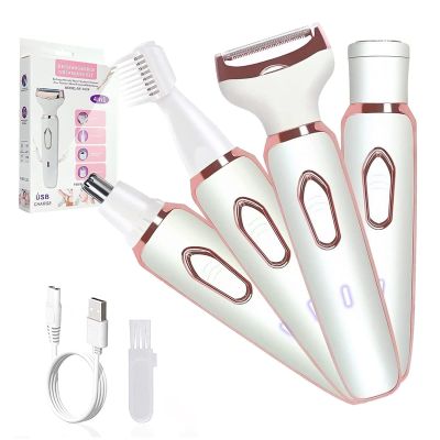 Layhou 4-IN-1 Women's Electric Hair Remover Rechargeable Body Hair Removal Tool Set Nose Hair Lip Hair Eyebrow Trimmer Face Body Hair Grooming Set for Women