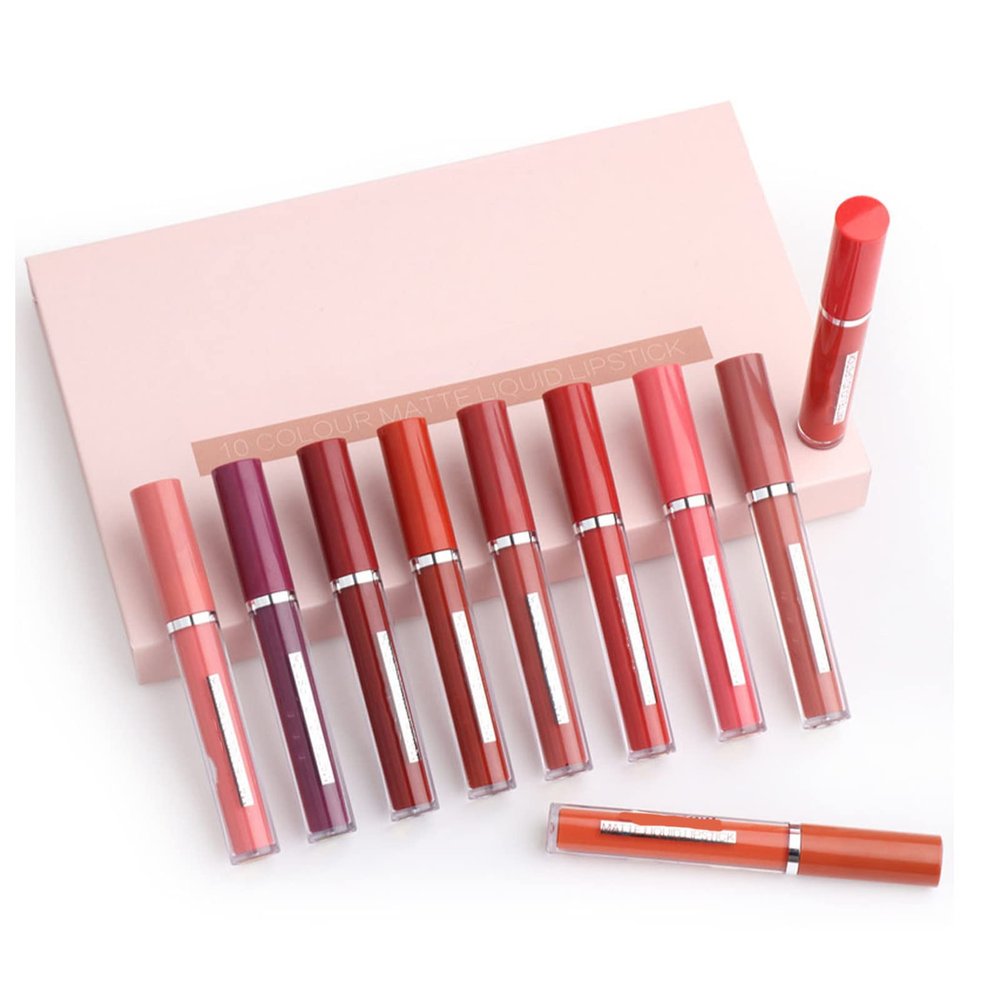 10Pcs Matte Lip Gloss,Matte Liquid Lipstick Makeup Set, Matte liquid LongLasting Wear Non Stick Cup Not Fade Waterproof Lip Gloss,Waterproof Lip Makeup Gift Sets for Girls and Women