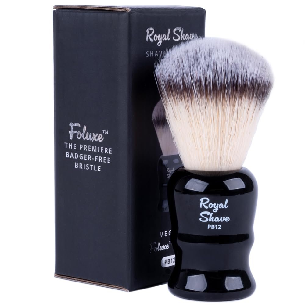 Vegan Shaving Brush by Royal Shave, Foluxe Synthetic Bristles, Badger-Free, Wet Shave Tool for Men & Women, Smooth & Comfortable (BLACK)