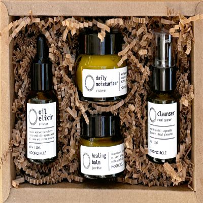 Natural Organic Skincare Gift Box, Daily Moisturizer, Oil Elixir, Healing Balm, Cleanser for Face and Hands with Organic, Gift Box Skincare for Women and Men, Unisex Gifts For Her and Him