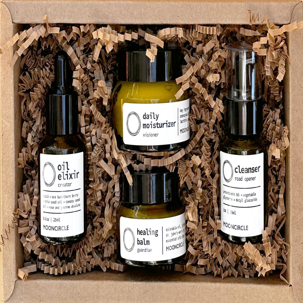 Natural Organic Skincare Gift Box, Daily Moisturizer, Oil Elixir, Healing Balm, Cleanser for Face and Hands with Organic, Gift Box Skincare for Women and Men, Unisex Gifts For Her and Him