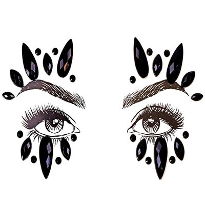 Face Jewels Stick on Face Costume Gems Self-Adhesive Makeup Halloween Dress Up Rhinestone Stickers for Festival Holiday Party Accessories (Black)