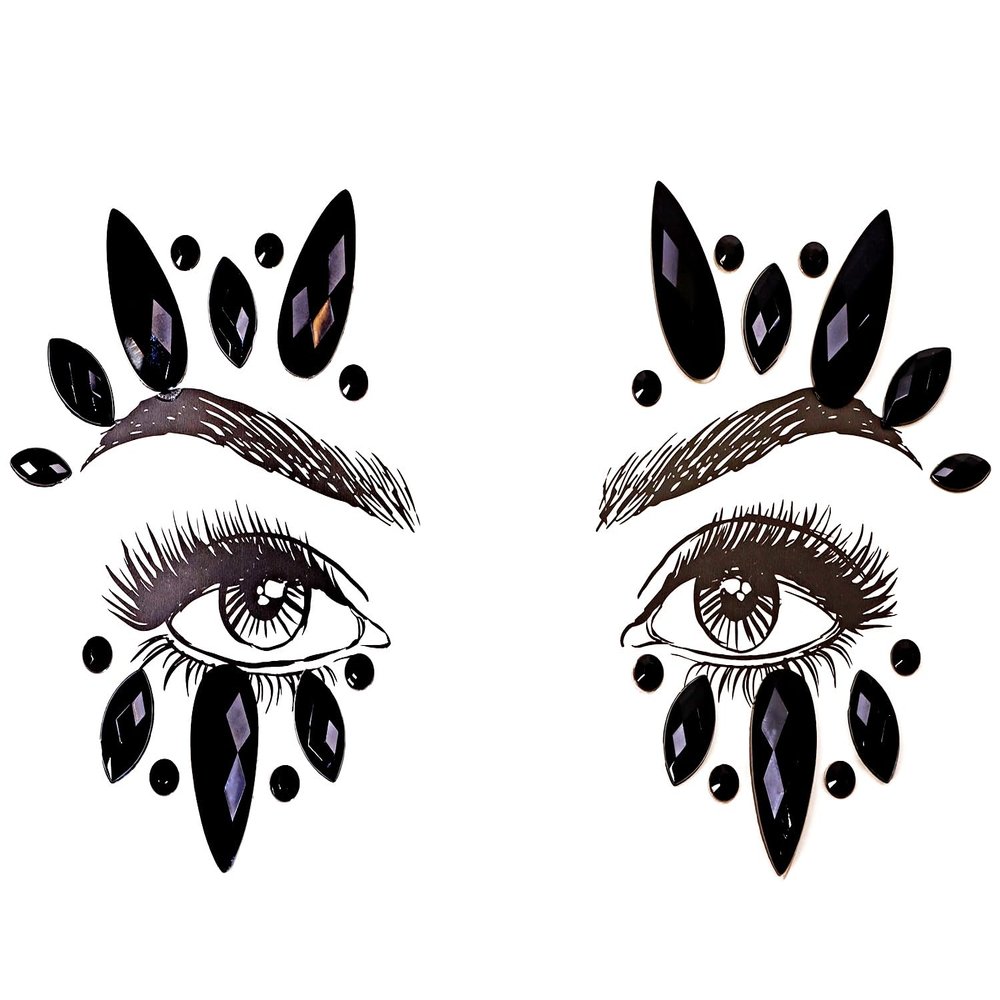 Face Jewels Stick on Face Costume Gems Self-Adhesive Makeup Halloween Dress Up Rhinestone Stickers for Festival Holiday Party Accessories (Black)