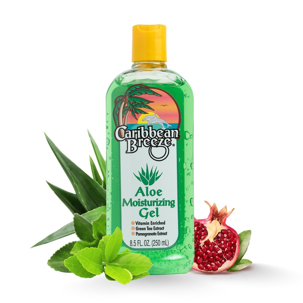 Caribbean Breeze Aloe Moisturizing Gel, Citrus Mango Aloe Vera Gel for Skin, Pure Aloe Vera Gel 100% Vitamin Enriched with Green Tea & Pomegranate, 8.5 oz (250 ml)