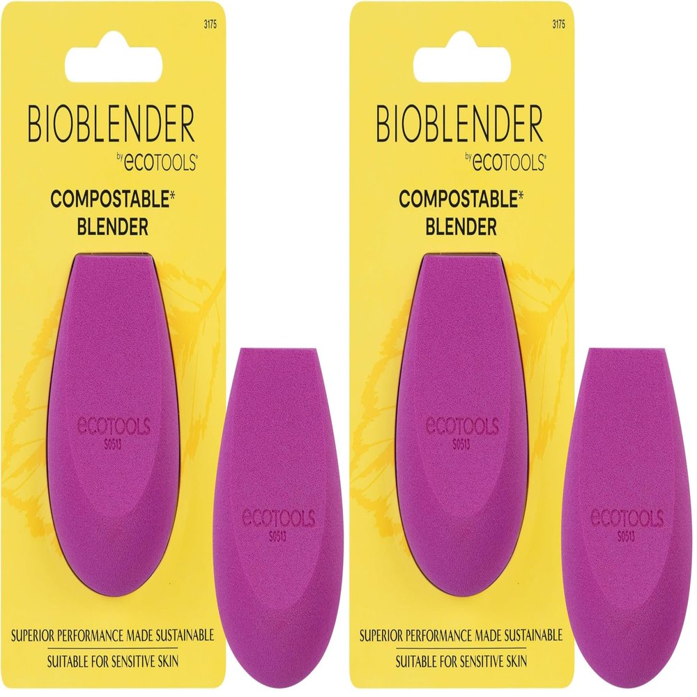 EcoTools Bioblender Makeup Sponge, Compostable Makeup Blending Sponge, Eco-Friendly, For Liquid & Cream Foundation, Base Makeup Coverage, Cruelty Free, Latex Free & Vegan, Purple, 1 Count (Pack of 2)