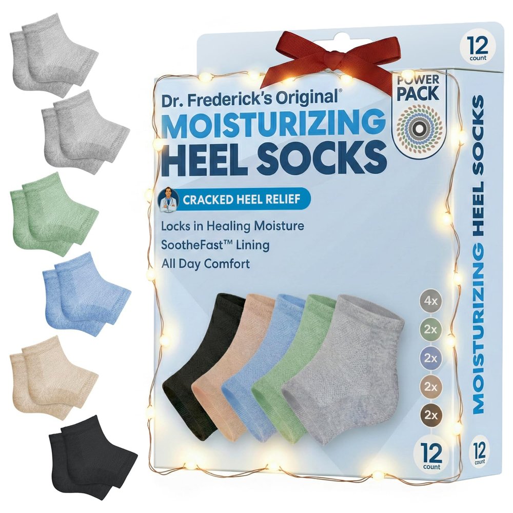 Dr. Frederick's Original Moisturizing Heel Socks for Dry Cracked Heels Treatment - 6 Pairs - Infused with Naturally Nourishing Oils and Butters - Stocking Stuffers for Adults - Power Pack