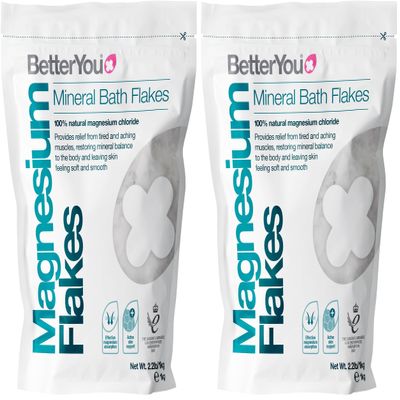 BetterYou Magnesium Mineral Bath Flakes - Mineral Bath Salts with Magnesium Chloride - Foot Bath or Body Bath Soak - Safe On Sensitive Skin - 2.3 lb (Pack of 2)