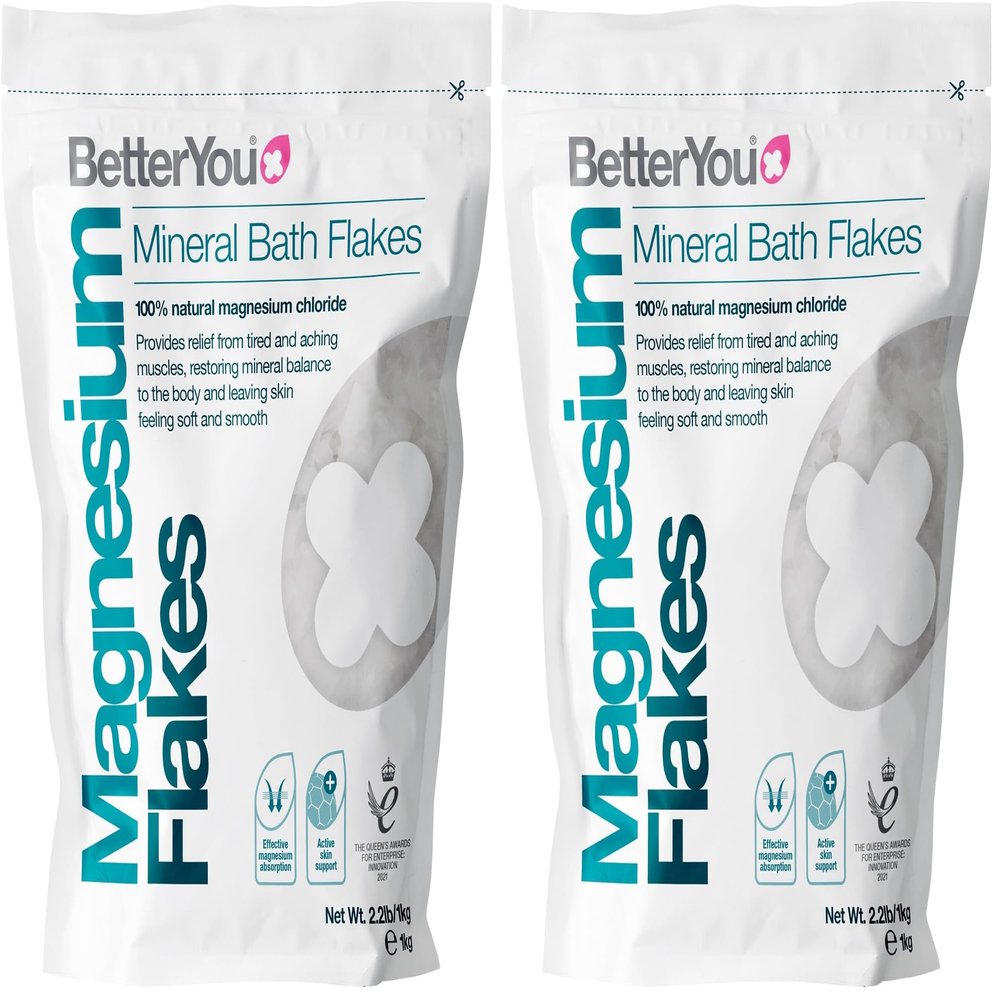 BetterYou Magnesium Mineral Bath Flakes - Mineral Bath Salts with Magnesium Chloride - Foot Bath or Body Bath Soak - Safe On Sensitive Skin - 2.3 lb (Pack of 2)