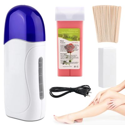 Dr.pedi Roll on Wax Kit for Hair Removal - Portable Warmer for Painless At-Home Waxing, Ideal for All Body Parts (Rose)