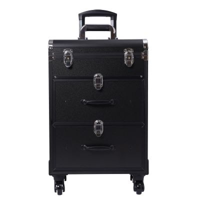 Rolling Makeup Case, Large Cosmetic Trolley w/ Locks, Makeup Bag w/ Dividers, Makeup Rolling Cosmetic Organizer Makeup Traveling Case Makeup Trolley, Cosmetics Storage Organizer Make up Case (Black)