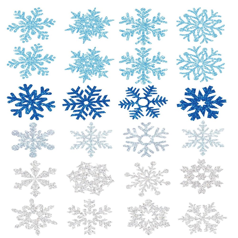 120 PCS Snowflake Temporary Tattoo Stickers Winter Snow Flakes Glitter Tattoos for Kids Adults Christmas Holiday Party Costume Body Face Decorations Supplies (Blue Silver)