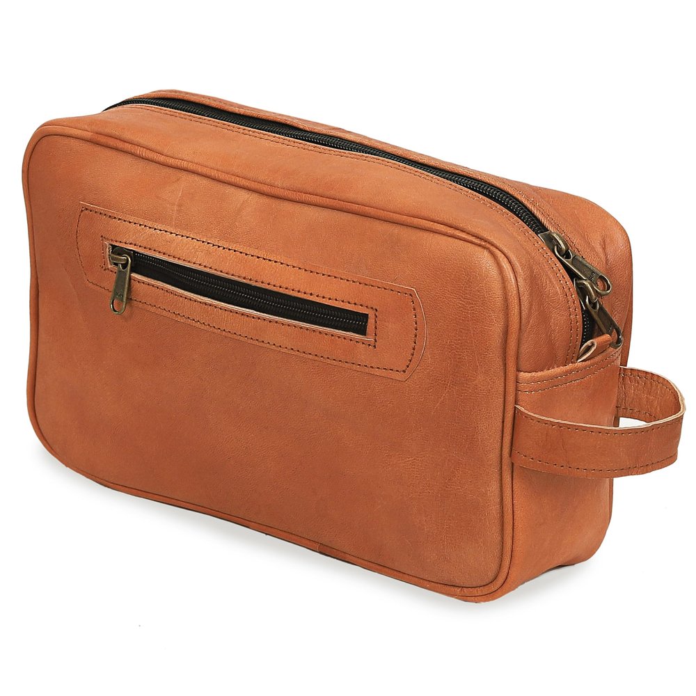 VC VINTAGE COUTURE Leather Toiletry Bag for Men - Large Leather Men's Toiletry Bag for Traveling - Leather Travel Kit - Real Leather Dopp Kit for Men - Leather Shaving Bag for Travel