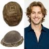 Toupee For Men Hair Replacement System Full Lace Mens Toupee Hairpieces For Men Human Hair System Bleached Knots Natural Hairline Man Hair Patch Units 8"x10" #17R Brown/Blonde Mix Warm Tone view 1