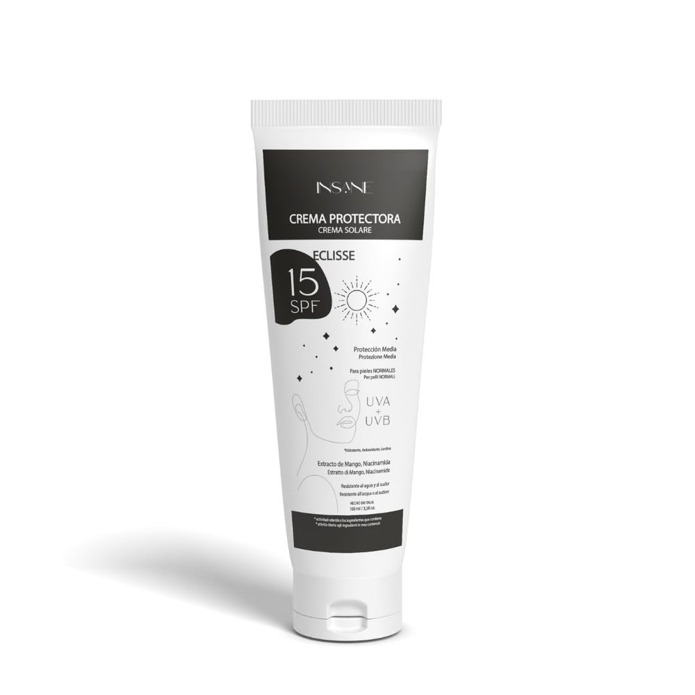 INSANE GLOW Mineral Sunscreen SPF 15 with Non-Nano Filters  Broad Spectrum UVA/UVB support, Niacinamide  Mango Extract & Rice Bran Oil  Matte Finish, Water & Sweat Resistant  3.38 fl oz