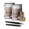 Eyebrow Extension Premium Kit with 2 Tray of Mink Eyebrows in Brown, Comes on Mixed Length Trays 5-8 mm Mix, Eyebrow Premium Glue Clear & Dual Pack (Straight & Curved Tip) Extension Tweezers view 1