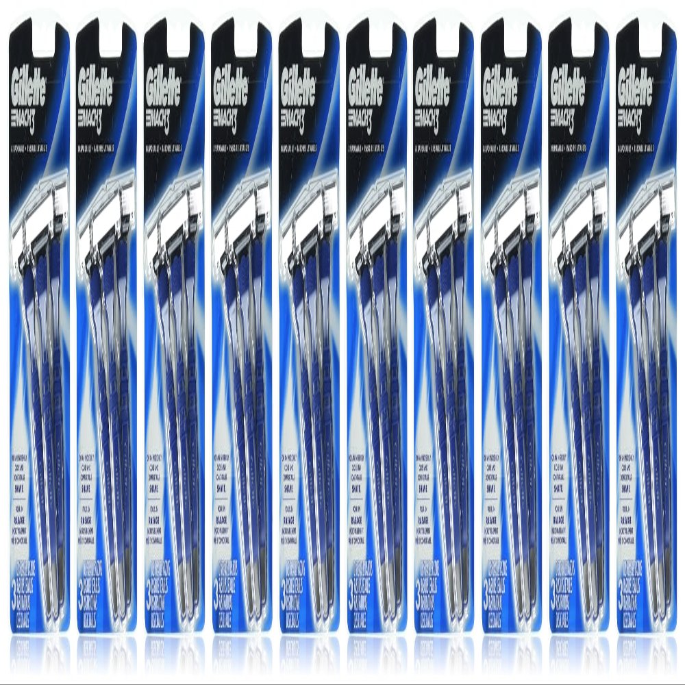 Gillette Mach3 Mens Disposable Razors, 3 Count - Case of 12