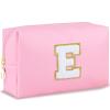 URSKYTOUS Initial Makeup Bag for Women Travel Small Cosmetic Bag Cute Pink Personalized Preppy Makeup Pouch for Purse Zippered Toiletry Organizer PU Leather Makeup Bag Makeup Case for ChristmasE view 1