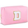 URSKYTOUS Initial Makeup Bag Personalized Preppy Travel Small PU Cosmetic Bag Pink Makeup Pouch Zipper Toiletry Organizer for Women Girls Mom Friend Bridesmaid Teacher Sister Prom Christmas GiftD view 1