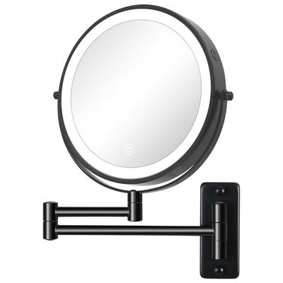 1x/10x Magnification-3 Color Lights Magnifying Mirror Touch Screen Black Modern Contemporary