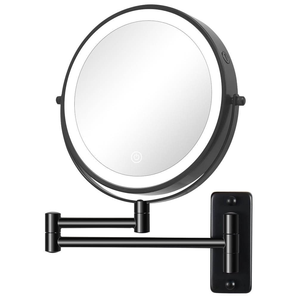 1x/10x Magnification-3 Color Lights Magnifying Mirror Touch Screen Black Modern Contemporary