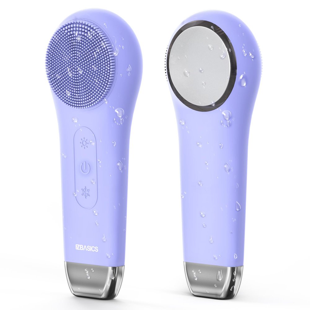 EZBASICS Facial Cleansing Brush face Scrubber Waterproof Face Scrub Brush for Men & Women Rechargeable Face Brushes for Facial Electric Silicone Face Scrubber Cleanser Brush 1 Pack+3 Modes Violet